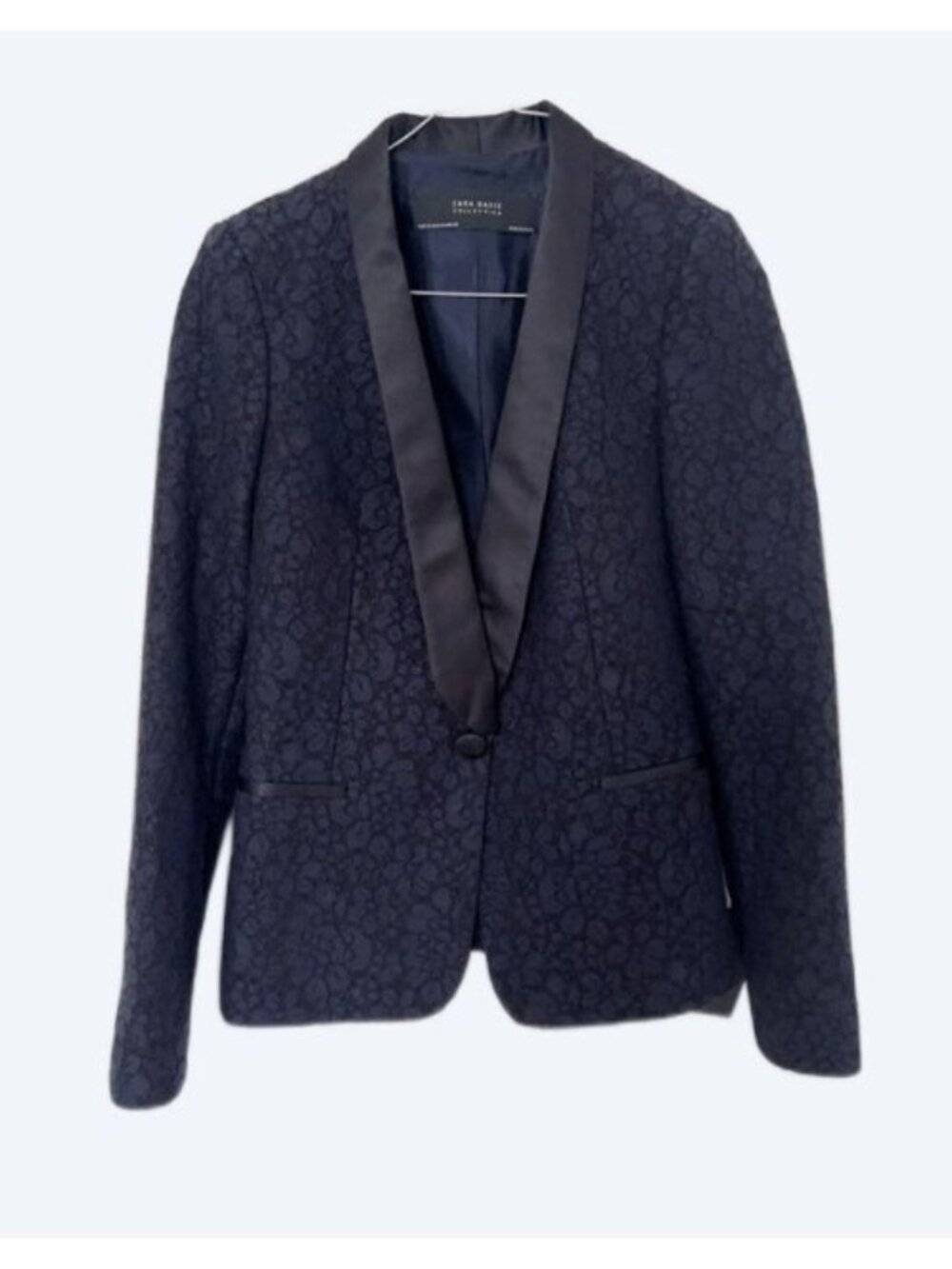 Zara Floral Lace Jacquard Tuxedo Blazer Jacket Navy ( M )